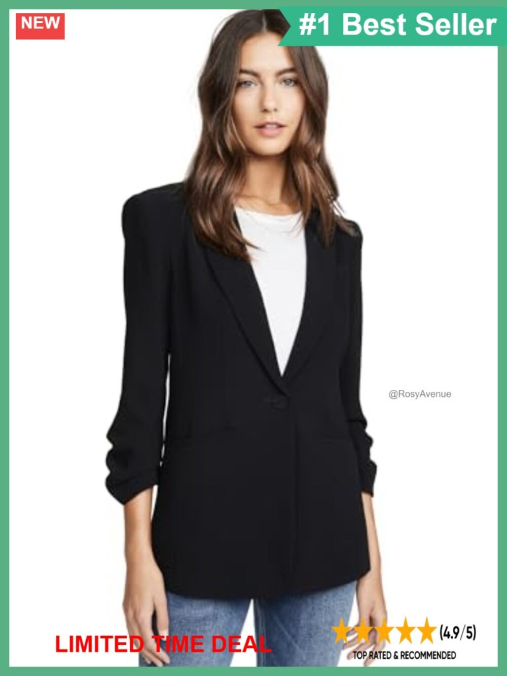 Drapey Crepe One-Button Blazer Notched Lapel Business Casual